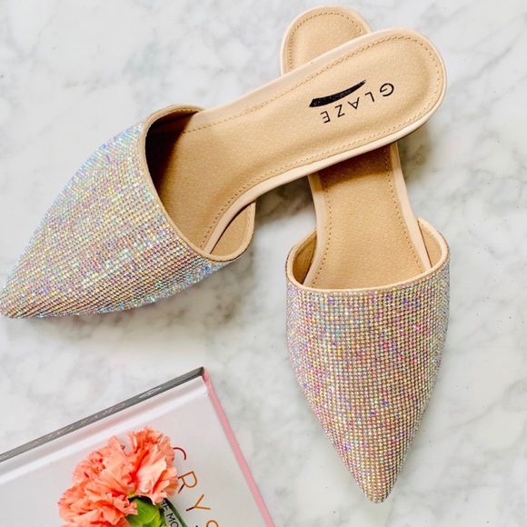 LAST PAIR!💞Crystal Embellished Pointed Mule Flats - Picture 1 of 3
